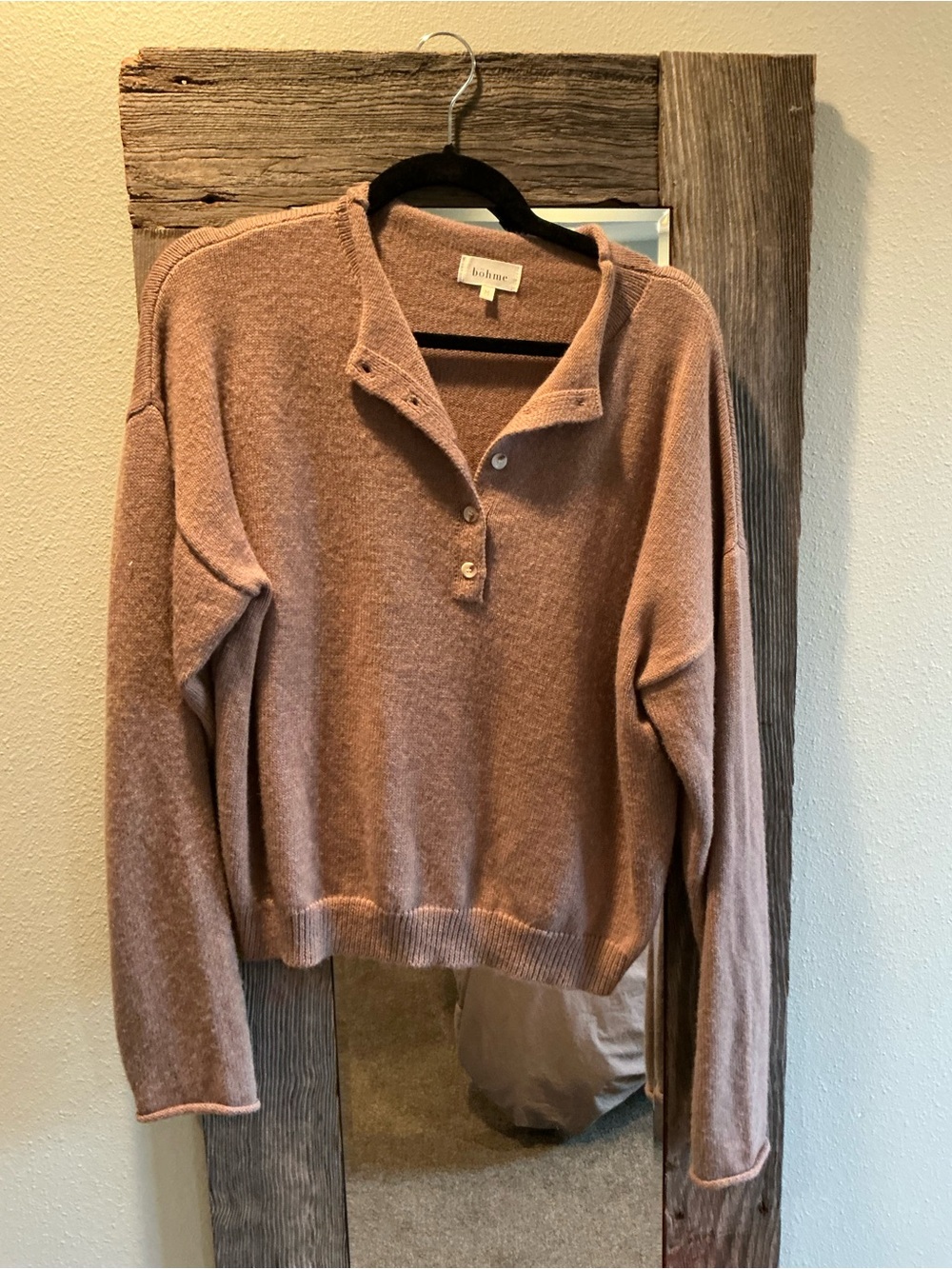 bohme Dusty Rose Henley Button-Neck Sweater